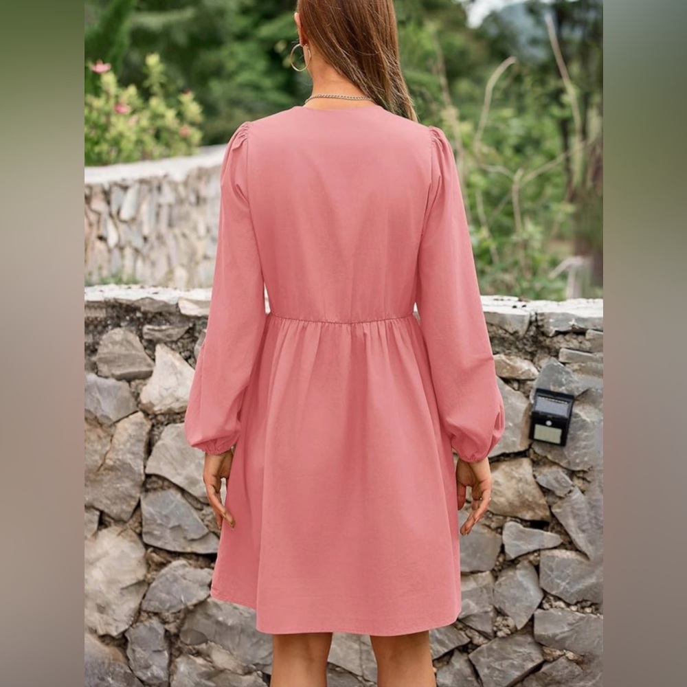 Women’s Pink Tie-Front Babydoll Dress - Picture 14 of 16